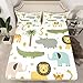 Feelyou Wild Animals Bedding Set Safari Animals Print Bed Sheet Set for Boys Girls Teens Cute Hippo Crocodile Lion Fitted Sheet Kids Cartoon Elephant Giraffe Bed Cover Room Decor Twin Size