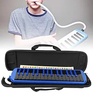 Melodica, Melodica 32 Key Melodica with Curved Tube Wind Musical Instrument Suitable for Beginner Practice + Bag F32s(Blue)