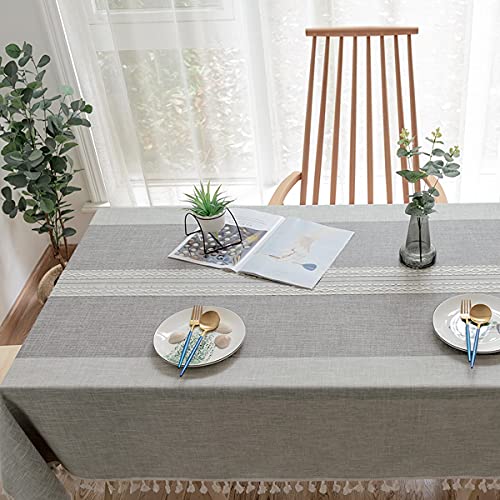 Xslive Rectangle Table Cloth With Tassel,Washable Cotton Linen Table Cloths, Dust Proof Embroidery Table Cover For Kitchen Dinning Farmhouse,Decorative Indoor And Outdoor Oblong Table Top 55X120 Grey #TOP3