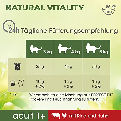 Perfect Fit Natural Vitality Adult 1+ – Trockenfutter für erwachsene Katzen ab 1 Jahr – Rind & Huhn – Unterstützt die Vitalität – 6 kg