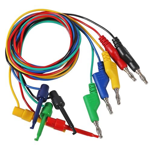Image of 5pcs Test Leads 4mm Stackable Banana Plug to Crocodile Alligator Clips Flexible Cable Wire 3.3ft /1m for Multimeter Electrical Testing (Banana Plug to Test Hook)