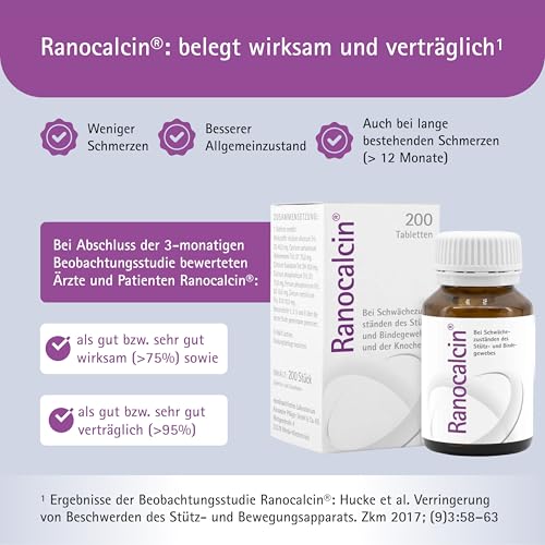 Ranocalcin® bei Beschwerden in Rücken, Schulter, Nacken - unterstützt Knochen, Sehnen, Bänder und Faszien - mit Calcium, Zink, Eisen, Kieselsäure - für Erwachsene und Kinder, 200 Tabletten