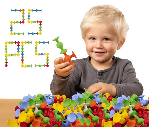 Suction Cup Toys - 25 PCS Building Toys 3+ Year Sensory Toys Thinkmaster 25 Piezas Juguetes de Succión, Juguetes de Baño para Bebés, Juguetes Sensoriales con Ventosa,Juguetes para Aliviar el Estrés