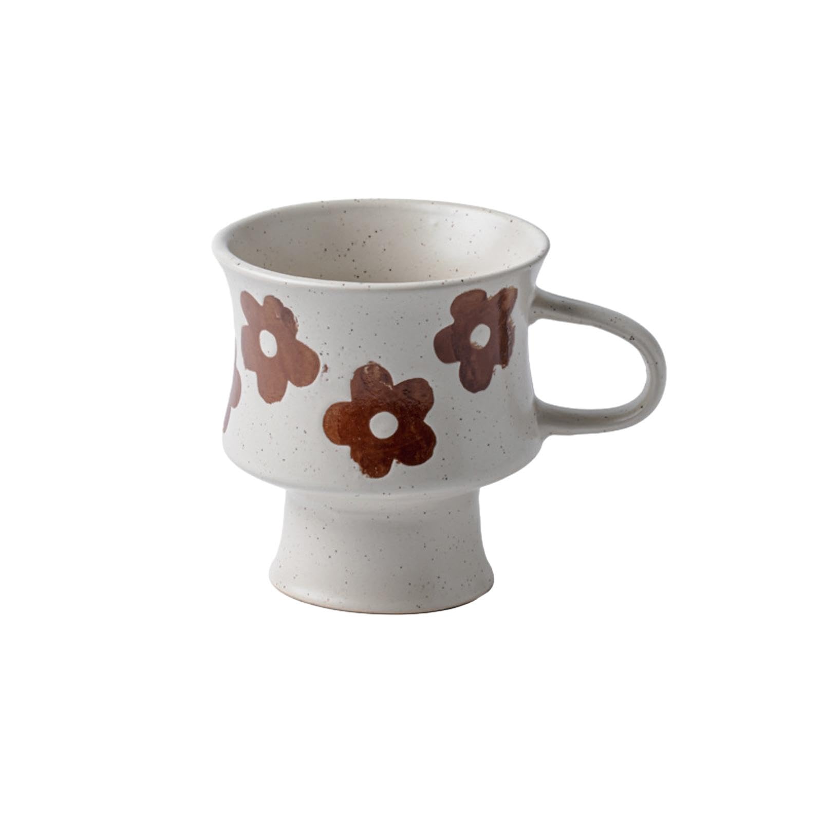 Taza de cerámica de 300 ml, taza de café retro para el hogar, flor marrón, 300 ml