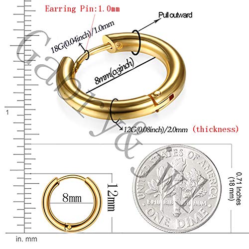 Image of 316L Surgical Stainless Steel Huggie Hoop Earrings 6mm 8mm 10mm 11mm 12mm 14mm Hypoallergenic Earrings Ring Cartilage Helix Lobes Hinge Sleep Earrings for Men Women