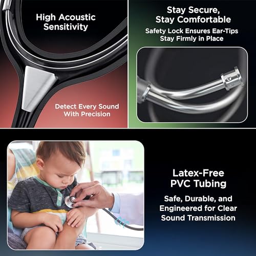 Image of Dr Trust USA Gold Standard III Stethoscope for Doctors, Medical Students & Healthcare Professionals, SS BP Check Cardiology Health Monitoring Medical Instrument for Auscultation -128 (Black)