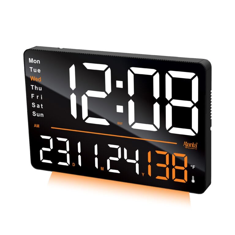 Image of Ajanta Digital Wall Clock with RGB Night Light, Temperature, Calendar and 12 /24H Format (White, 33 x 22 cm)