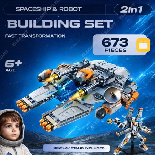 Image of 2-in-1 Robot Spaceship Building Blocks Set - 673 PCS Transforming Robot to Spacecraft Construction Toy | STEM Creative Building Kit for Kids Boys Girls 6+ | Educational Gift Toy