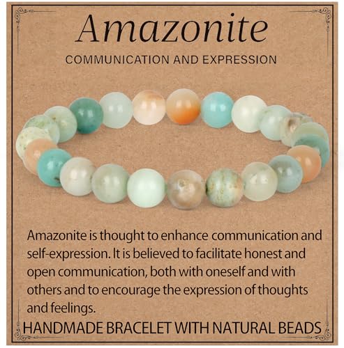 LPBeads Handmade Natural Gemstone Stretch Elastic 8mm Mulitcolor Amazonite Bracelet Healing Crystal Round Stone Beads Jewelry Gifts for Women Men