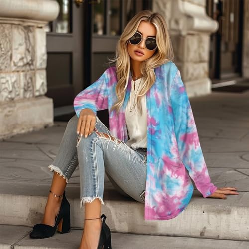 Women Oversized Cardigans Sweater Long Sleeve Open Front Outerwear Breathable Comfy Funny Tops with Pockets3