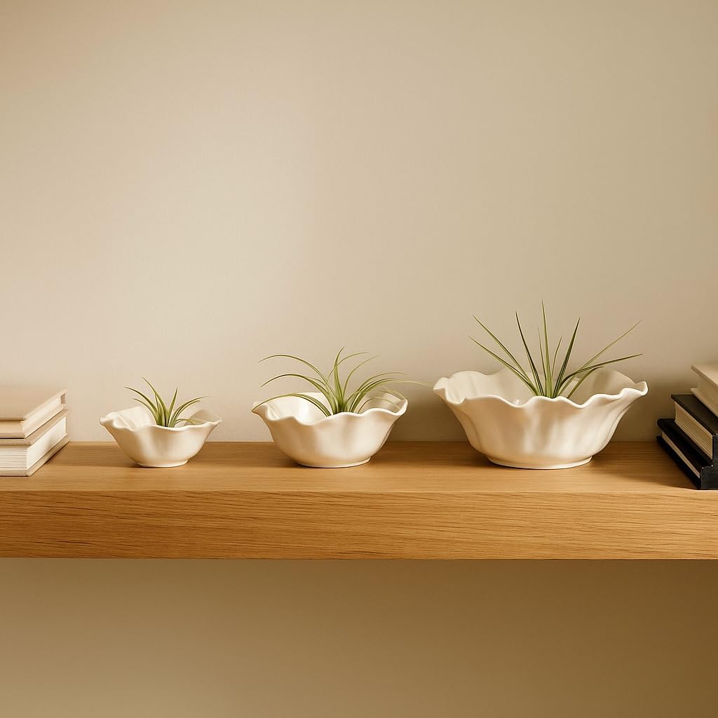 Decorative Petal Bowl for Coffee Table Decor - Stylish Centerpiece Table Decorations or Kitchen Counter Decor - Modern Elegant Home Decor Accent for Key and Candy Bowl - Set of 3, 12", 10", 8", Ivory