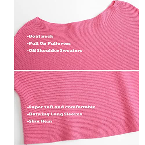 Image of Blostirno Women's Boat Neck Batwing Sleeves Dolman Ribbed Knitted Sweaters Pullovers Tops