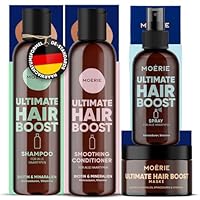 MOERIE Shampoo Set - gegen Haarausfall, Conditioner, Haarwachstum Serum & Haarmaske - natürlich Haarwachstum beschleunigen - Veganes Haarwuchsmittel Frauen & Männer - 77 Mineralien (4er-Set)