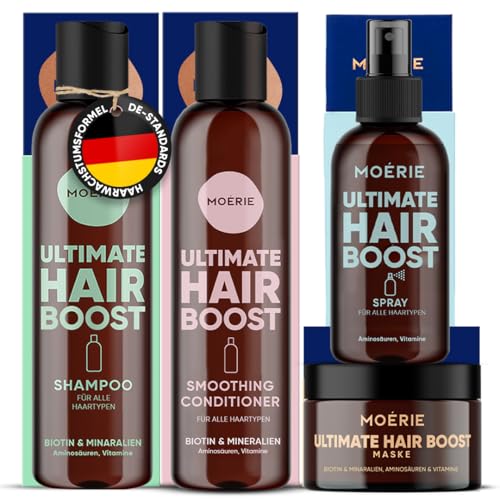 MOERIE set šampona - protiv ispadanja kose, regenerator, serum za rast kose i maska ​​za kosu - prirodno ubrzava rast kose - veganski proizvod za rast kose za žene i muškarce - 77 minerala (set od 4)