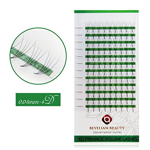 BEYELIAN 4D Premade Fans Volume Lashes Individual Semi Permanent Eyelash Extensions (0.05mm 11mm C Curl 108 pcs)