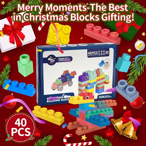 Soft Building Blocks for Toddlers, Baby Blocks Stacking Blocks for Toddlers 1-3 STEM Toddler Gifts, Baby Soft Rubber Block Compatible with Mega Building Blocks for Preschool, 40 PCS - Image 4