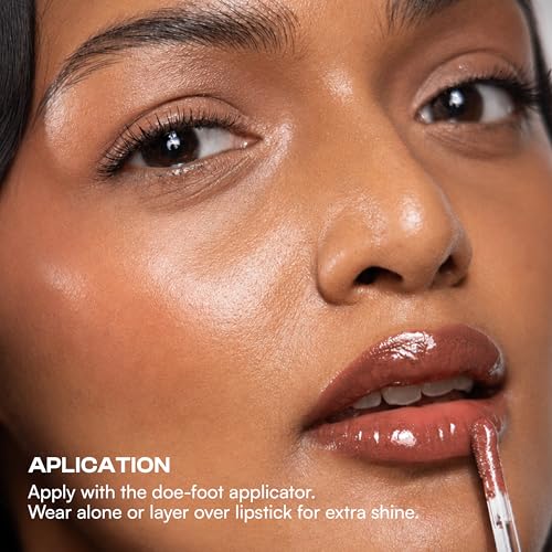 Image of Dream Beauty Solace Lip Gloss | Brown with Pink Shimmer | Non-sticky tinted collagen lip gloss with Hyaluronic Acid and Vitamin E for Hydrated, Plump and Smooth Lips | Luxurious Application Long-Lasting Soft and Fuller Lips | 4.7 ml (Phoebe)
