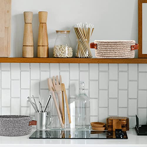 Abenkle Small Woven Basket With Handles, Mini Rope Storage Basket, Cute Shelf Basket, Oval Decorative Hampers For Toy For Nursery, Kids Room, Empty Gift Basket For Easter - Mix Brown #TOP5