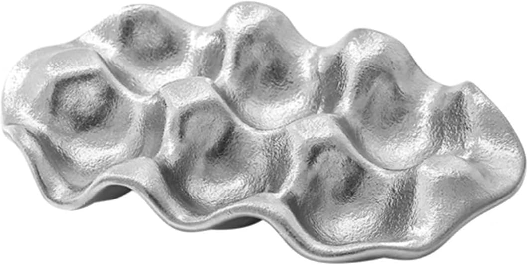 Egg Tray, Handmade Ceramic 6-Slot Creative Decoration Living Room Storage Tray for The Key, Ring and Jewelry ﻿ ﻿(Silver)