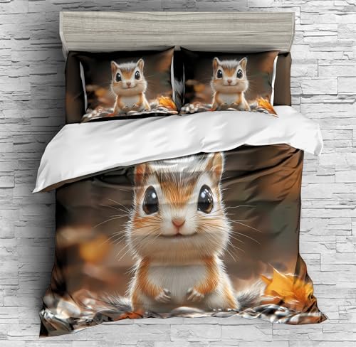 REALIN Cute Chipmunks Animal Prints Bedding Cartoon Chipmunks Duvet Cover Set Girl Boy Kids Bed Sets 3/4PCS Quilt Covers/Sheets/Pillow Shams,Twin/Full/Queen/King (A,Full-200x229cm-4PCS)
