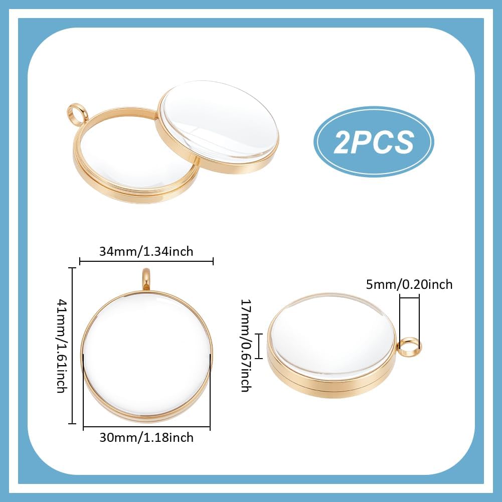UNICRAFTALE 2Pcs Memory Locket Charm Stainless Steel Flat Round Floating Charm with Glass for DIY Picture Photo Necklace Making Crystal Locket Pendants for Jewelry Making - Image 3