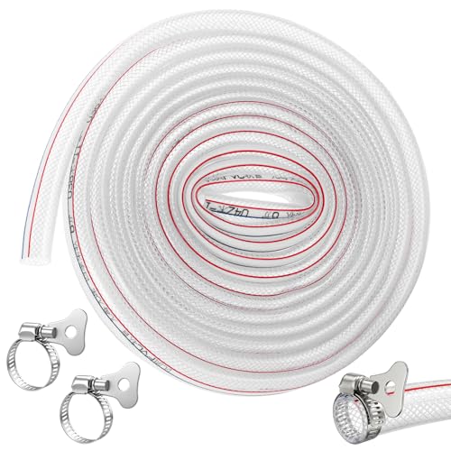 TranRantic Tuyau en PVC Transparent avec Collier Métallique, 5m Ø16mm Tuyau D'Aspiration Indéformable avec Tissu pour Transport d'Eau, Tuyau Aspiration Pompe Flexible Pour l'Arrosage