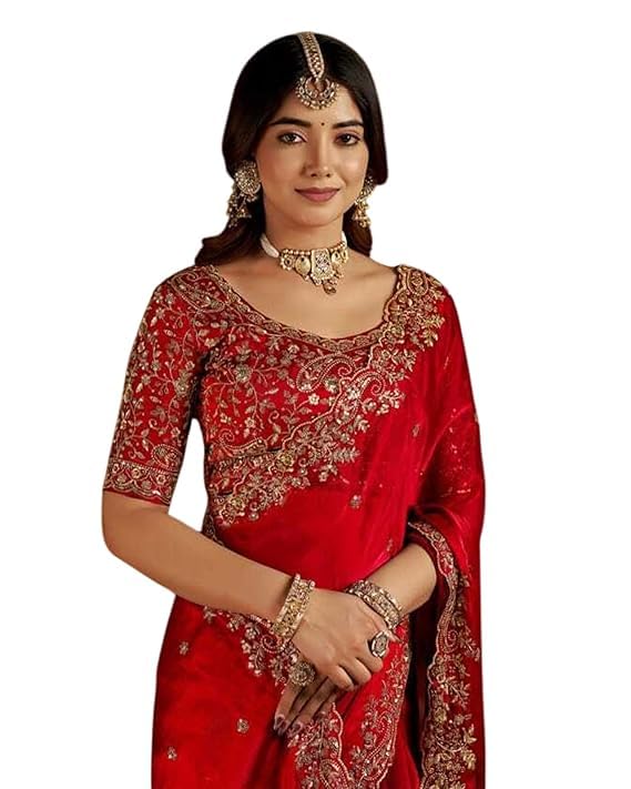 Satin Silk Saree With Heavy Embroidery Work Stiched Blouse (Up To 42) Designer Wedding, Party Saree For Women-image-23
