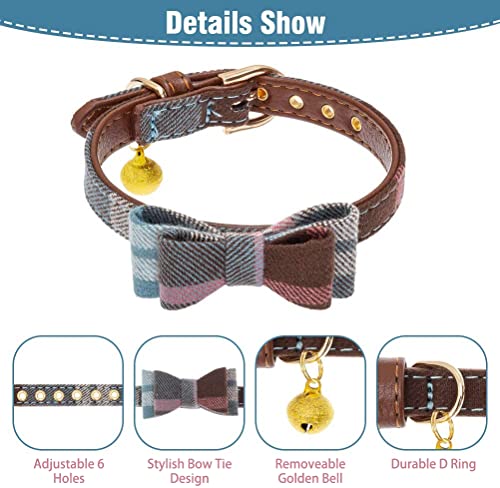 Image of EXPAWLORER Dog Collar and Leash Set - Classic Plaid Dog Bow Tie and Dog Bandana Collar with Bell, Dog Leash Tangle Free, Adjustable Collars for Small Medium Large Dogs Cats, Holiday Ideal Gift