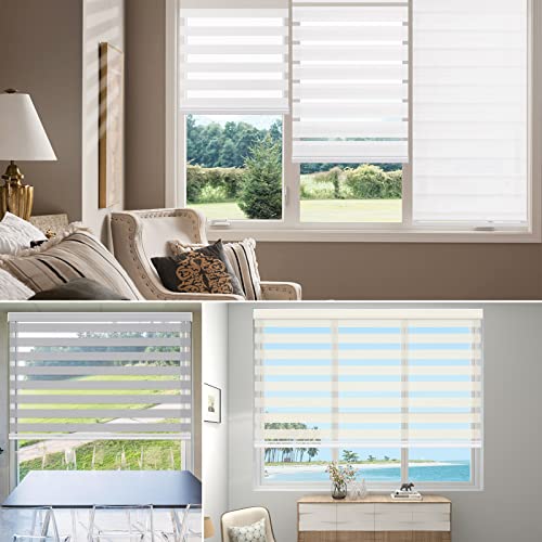 Image of Changshade Custom Size Zebra Blinds Cordless Indoor Window Shades Privacy Dual Layer for Living Room, Bedroom, Bathroom, Kitchen, Nursery, Inside Outside Mount Easy Install, Light Filtering, Beige