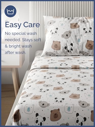 Image of Kids Twin Size Bears Bed Sheets - 3 Piece Kids Bears Sheet Set