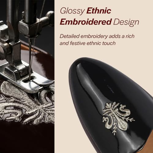 Image of FAUSTO Men's Patent Glossy Ethnic Embroidered Design Slip On Shiny Juttis & Mojaris for Party|Wedding|Festival