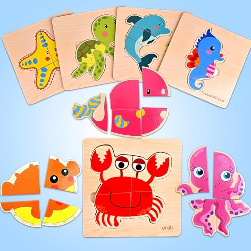 Image of 8pcs Wooden Puzzles for Toddlers 1-3, Toddler Puzzles Ages 2-4