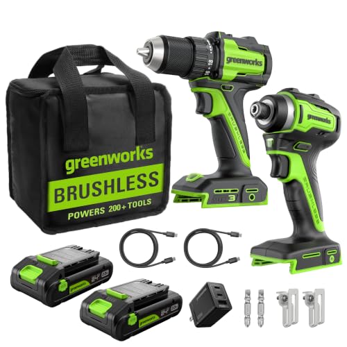 Greenworks 24V Cordless Brushless Drill and Impact Driver Combo