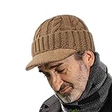 CLAPE Winter Beanie with Brim Warm Cable Knit Newsboy Cap Stylish Knitted Hat Cold Weather Warm Winter Hats, Khaki
