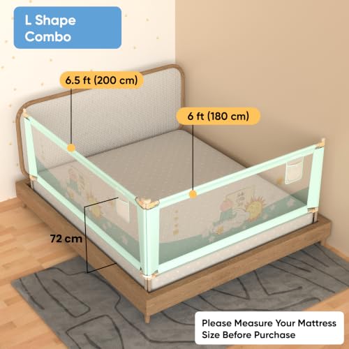 Image of Cherilo Bed Rail Guard for Baby Safety | (6.5ft x 6ft / 200cm x 180cm), 2 Side | Foldable & Height Adjustable | Breathable Mesh, Kids-Friendly Prints | Sea Green (Pack of 2)