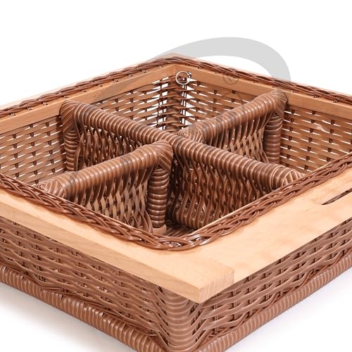Image of Wicker Baskets For Modular Kitchen | Wood-Pvc Pull Out Basket With Handle|Large Square Shape Storage Baskets for Onion, Potato & Fruits (22.25W(564mm)X20Lx6H Inches (Dark Brown(Double Partition)