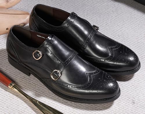 Santimon Mens Loafers Formal Dress Shoes Genunie Leather Wingtip Toe Monk Strap Loafer Business Casual Prom Wedding Suit Shoes Comfortable Fashion Tuxedo Shoes for Men3