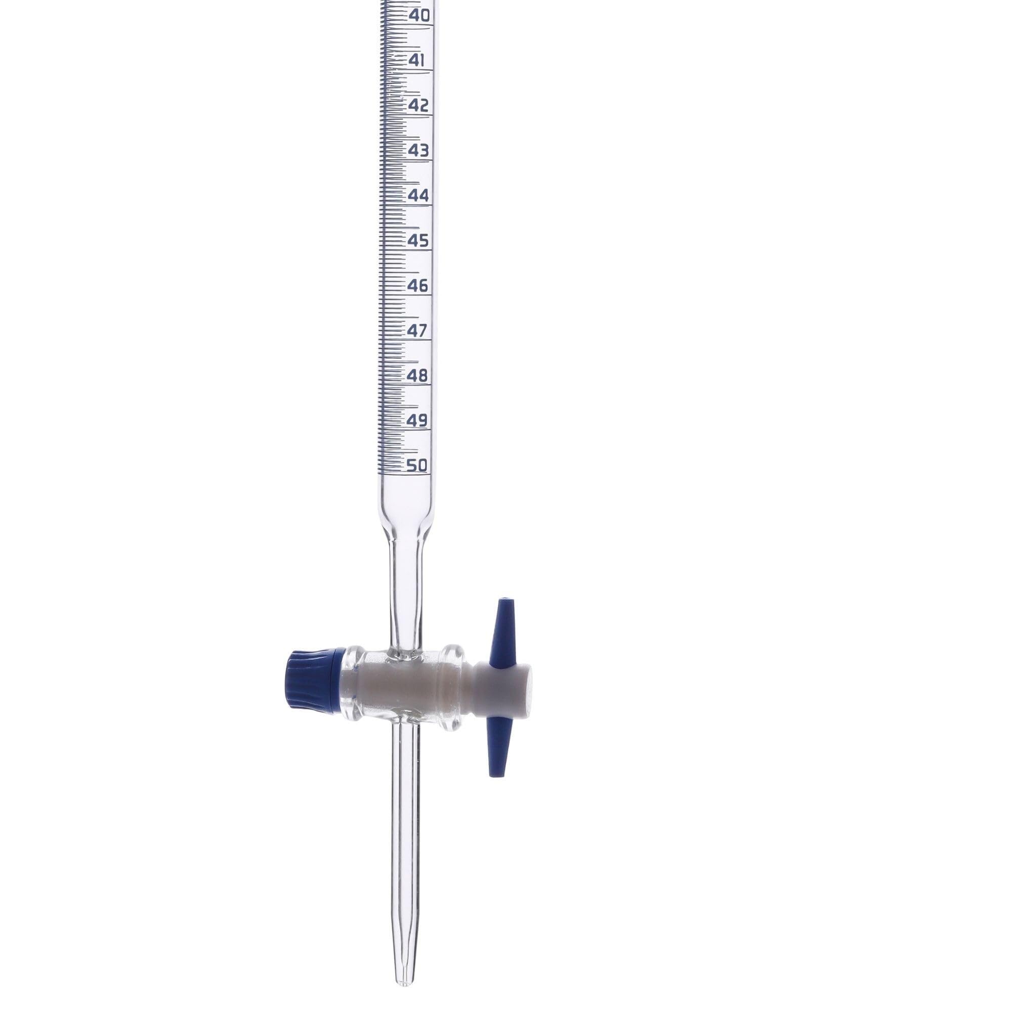 50mL Klasse A Bürette, Borosilikatglas mit PTFE-Hahn - ISO 385 Zertifiziert für präzise Titration