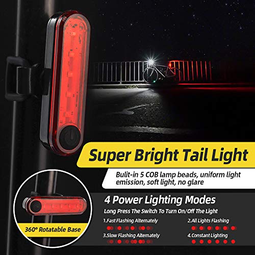 VICTGOAL USB Rechargeable Bicycle Light Set 400 Lumen Super Bright Headlight Front Light and Back Rear LED 4 Light Mode Road Cycling Safety Flashlight Runtime 4+ Hours (Black) 7 51sZvT7OVdL