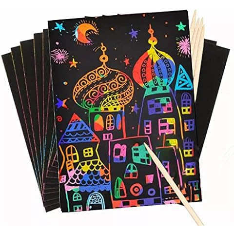 50x Hojas para rascar de Colores con 5 lápices de Madera Cover