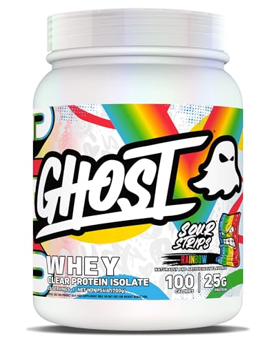 GHOST Clear Whey Isolate Protein Powder Sour Strips - 1.54 LB Tub 25G of Whey Protein - Post Workout Drink for Muscle Gain & Recovery Sugar Free Soy Free & Zero Fat 20 Servings