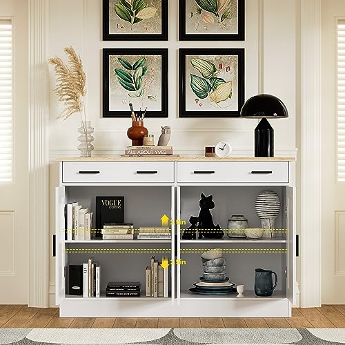 Anystyle White Buffet Cabinet, Coffee Bar Cabinet With 2 Drawers & 4 Doors, Kitchen Buffet Sideboard For Living Room thumb #5
