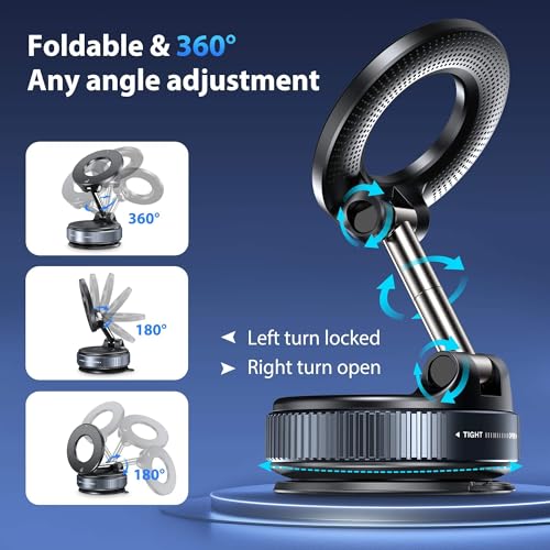 Image of Jango 2025 Upgraded 360 Vacuum Magnetic Car Phone Holder Vacuum Suction Magna Ring Foldable Cell Holder for Car /Gym /Mirror /Smooth Surface Compatible with All Mobile (Black)