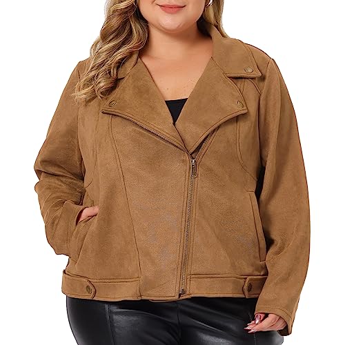 Agnes Orinda Plus Size Women Faux Suede Jacket Moto Biker Zipper Bomber Crop Coat Jacket Halloween