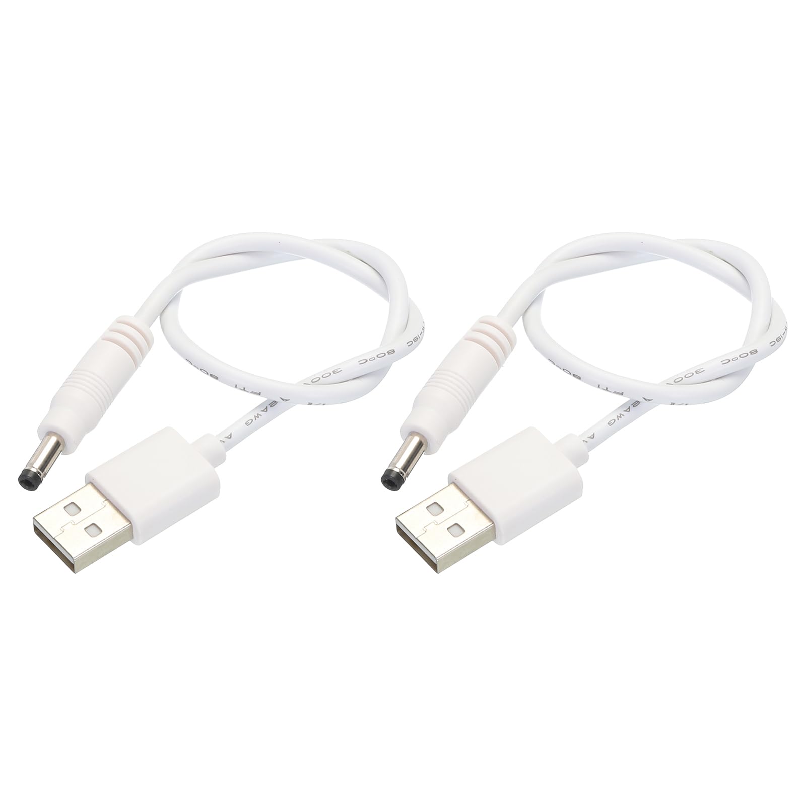 QUARKZMAN Cavo USB To DC 5V – 0,3 Metri, Spina 4.0x1.7mm, 3A, Bianco – 2 Pezzi