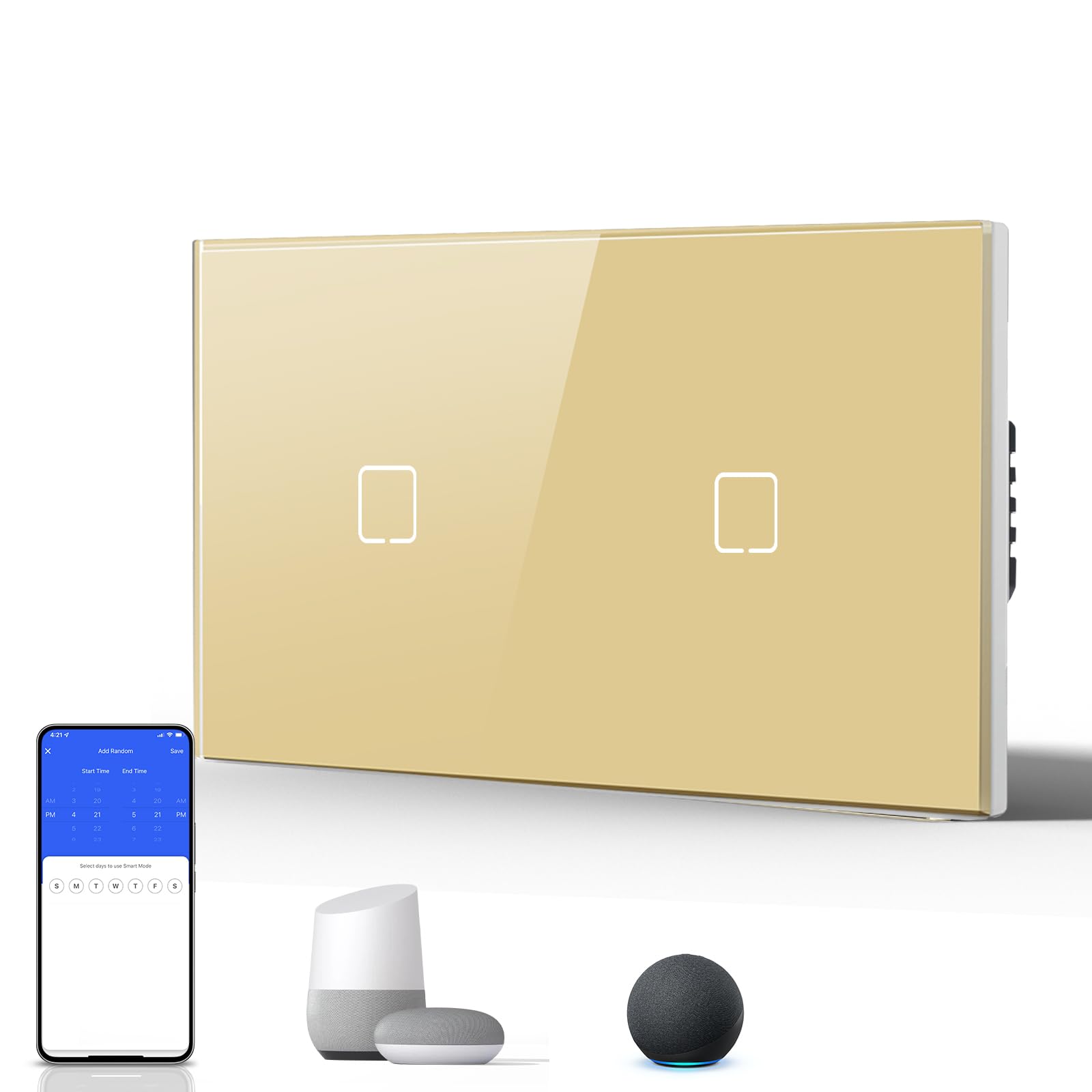 BSEED Interruptor Inteligente WIFI,Interruptores Tactil Con Cristal,Compatible con Alexa,Tuya y Smart Life,Requiere Cable Neutro,2 Gang 1 Vía,86mm Blanco — view 108
