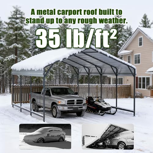 Image of 12x20ft Carport Outdoor Heavy Duty Metal Carport Canopy Steel Roof All-Weather Multi-Use Garage Shelter for Car, Boat, Tractor and Truck
