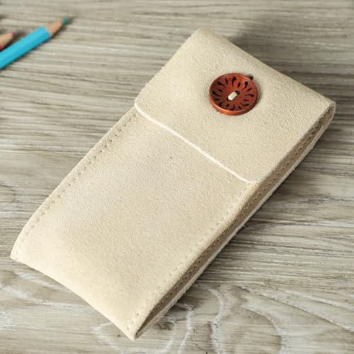 Image of CONTACT'S FAMILY Leather Watch Travel Case for 1 Watch (Beige) | Genuine suede leather, snap button closure, soft lining, ultra-compact 46g, vintage design, Valentine's gift for men.