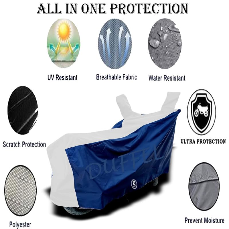 Image of DUFFEL-Two Wheeler Bike Cover Compatible for Tvs Apache 3 Bs6 Heat Protectio /UV-Rays /Birds Dropping /DustProof /Waterproof Indoor Outdoor and Parking Full Protection All Variants [White Patta]
