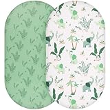 Yukkidds 2er Pack Baby Spannbettlaken Spannbetttücher 81 x 41 cm Elastizität Atmungsaktiv Mikrofaser Matratzenbezug Laken für Kinderbett Beistellbett Babybett, Elefantengrün